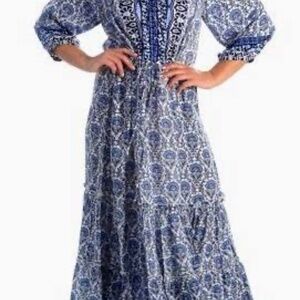 Walker and Wade Blue Printed Midi the Carrie dress XL $238 NWT